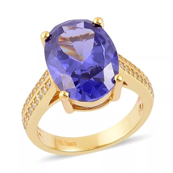 Zirconia Gold Plated Over Sterling Silver Size 5 Blue - Picture 1 of 7